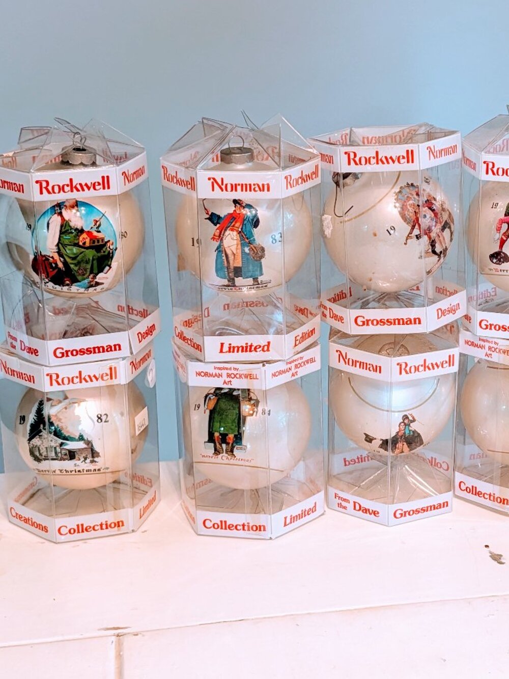 Lot of 9 VTG 80s Norman Rockwell Christmas Ornaments Limited Edition Boxed Retro